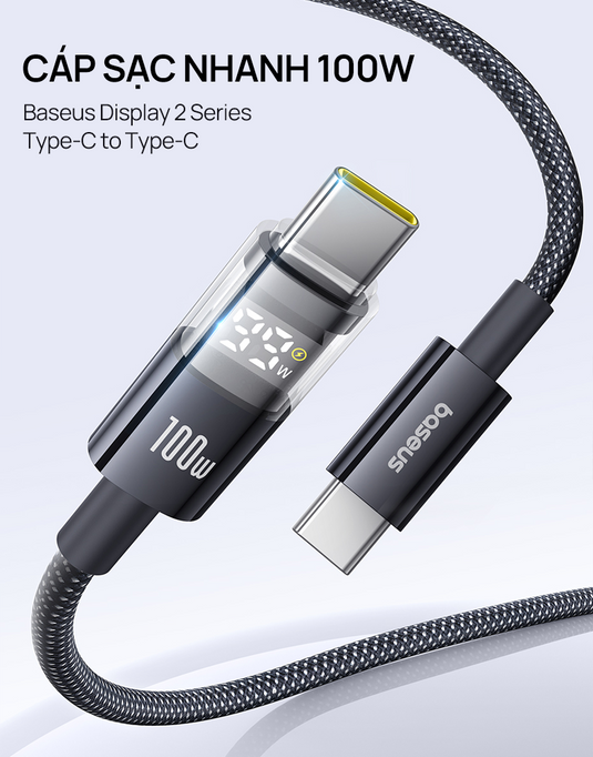 Cáp Sạc Nhanh Baseus Display 2 Series PD 100W Type-C to Type-C