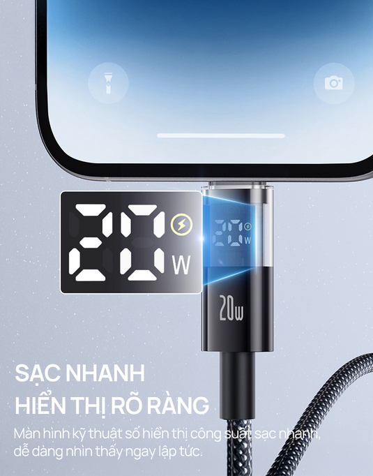 Cáp Sạc Nhanh Baseus Display 2 PD 20W - Type-C to Lightning