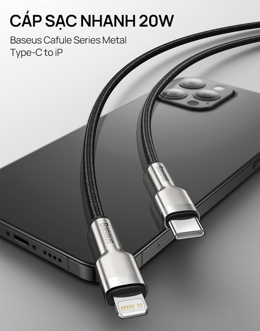 Cáp Sạc Nhanh Baseus Cafule Metal PD 20W - Type-C to Lightning