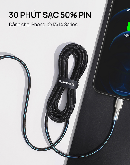Cáp Sạc Nhanh Baseus Cafule Metal PD 20W - Type-C to Lightning