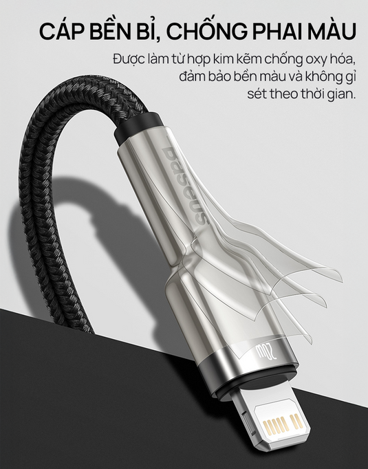 Cáp Sạc Nhanh Baseus Cafule Metal PD 20W - Type-C to Lightning