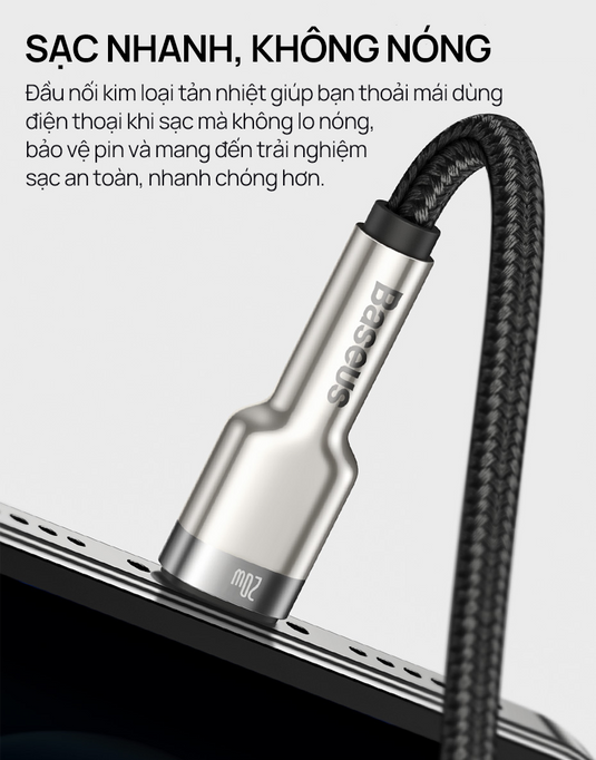 Cáp Sạc Nhanh Baseus Cafule Metal PD 20W - Type-C to Lightning
