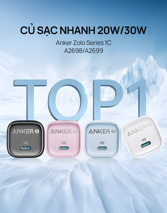 Củ Sạc Nhanh Anker Zolo GaN 20W cho iPhone/Android