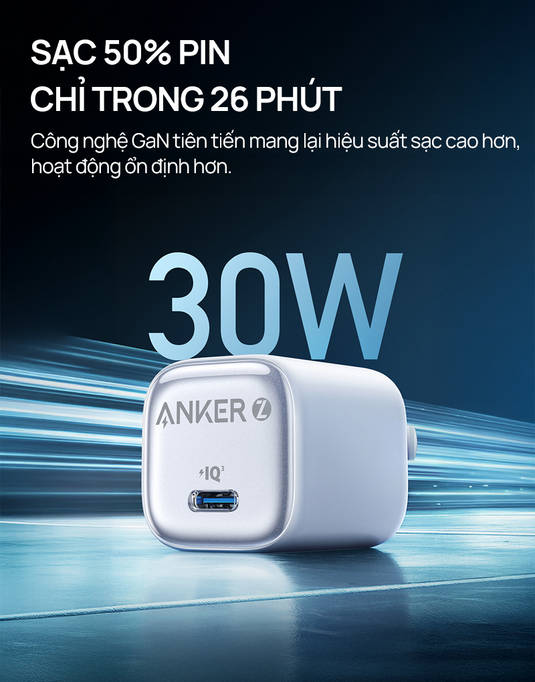 Củ Sạc Nhanh Anker Zolo GaN 30W cho iPhone/Android