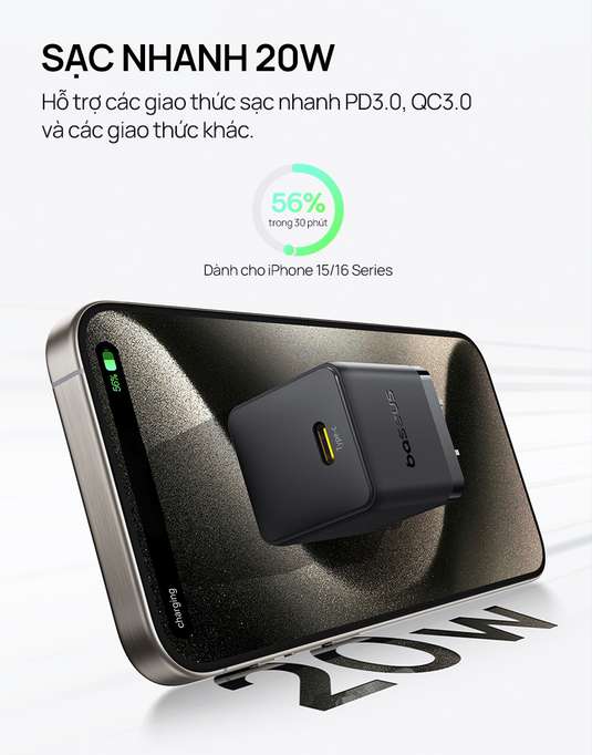 Củ Sạc Nhanh Baseus Palm USB-C 20W cho iPhone 16-11 Series