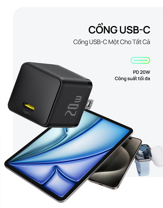Củ Sạc Nhanh Baseus Palm USB-C 20W cho iPhone 16-11 Series