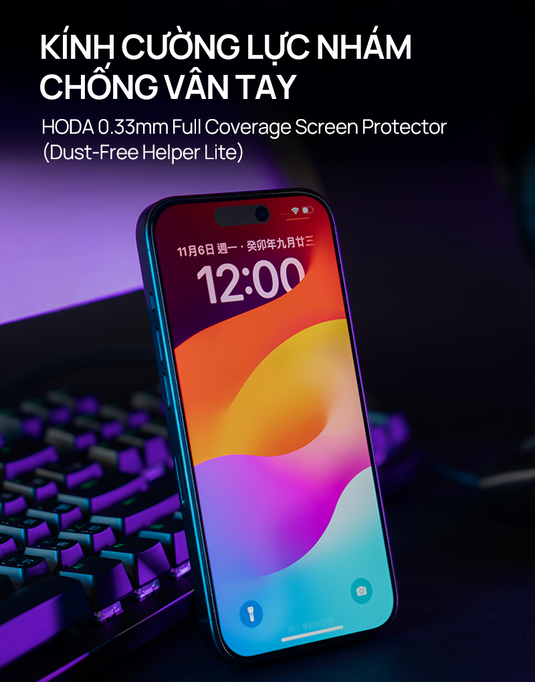 Kính Cường Lực hoda Matte Gaming Chống Vân Tay iPhone 15/16 Series