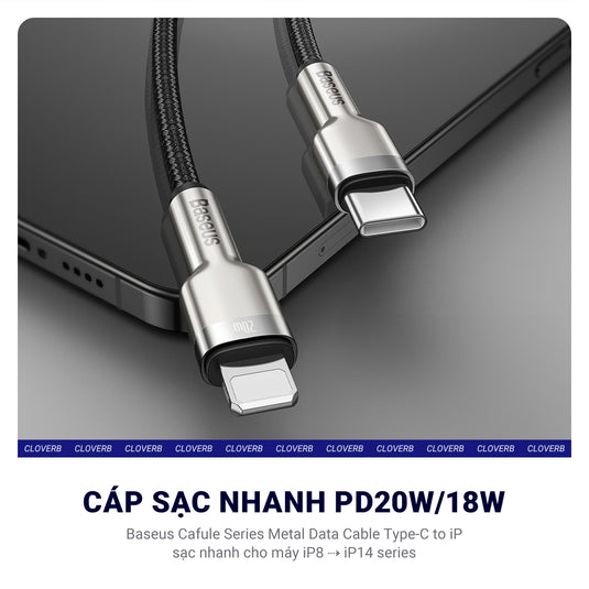 Cáp Sạc Nhanh iPhone -  Baseus Cafule Series Metal, PD-20W, Type-C to Lighting