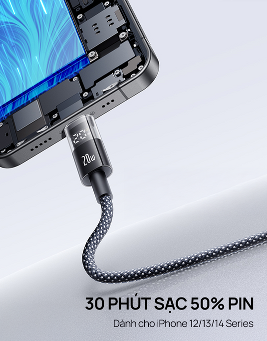 Cáp Sạc Nhanh Baseus Display 2 PD 20W - Type-C to Lightning