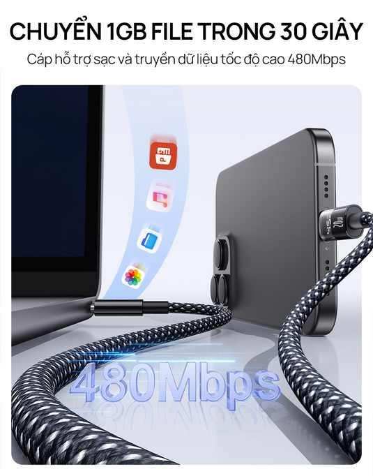 Cáp Sạc Nhanh Baseus Display 2 PD 20W - Type-C to Lightning