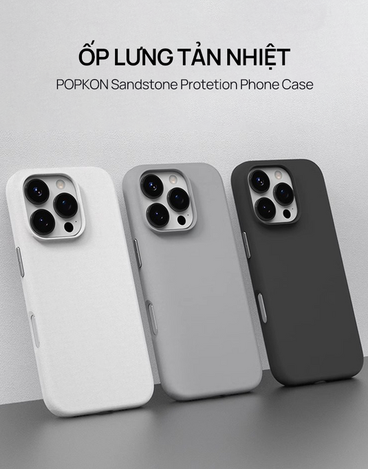Ốp Lưng Popkon SandStone iPhone 14/15/16 Series - Nhám, Tản Nhiệt, MagSafe